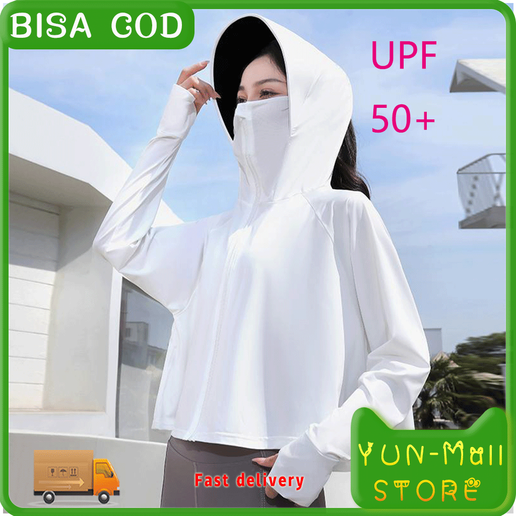 YUN Mall Jaket anti uv wanita pinggiran topi lengan panjang wanita jaket parasut olahraga(UPF50+)