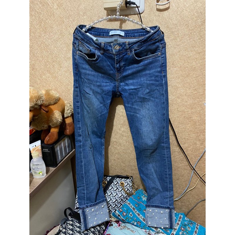 Preloved Celana Zara Basic Bawahan Wanita Cewek Mutiara Biru Casual Asli Original