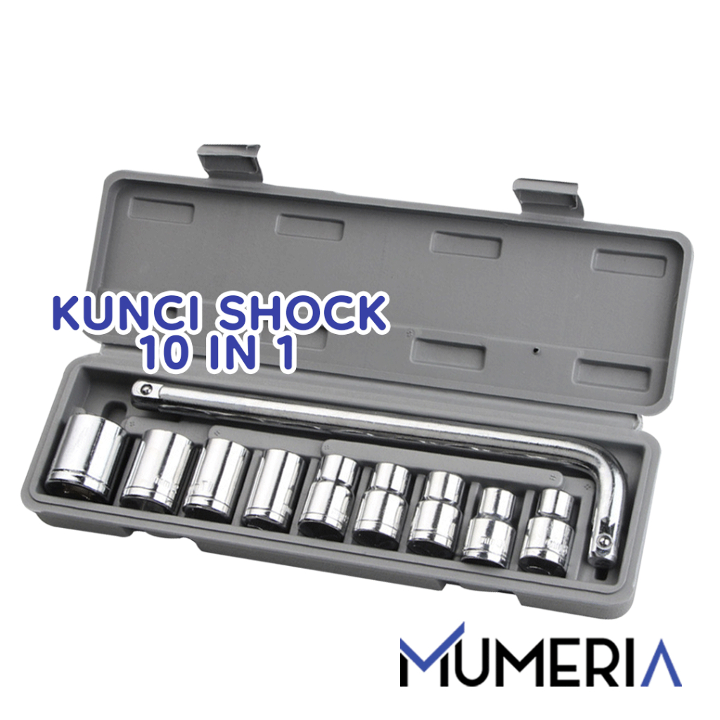 Set Kunci Shock 10 in 1 Lengkap Komplit Obeng Pas Sok Sock Shok Socket Ring Tool Kit Alat Bengkel