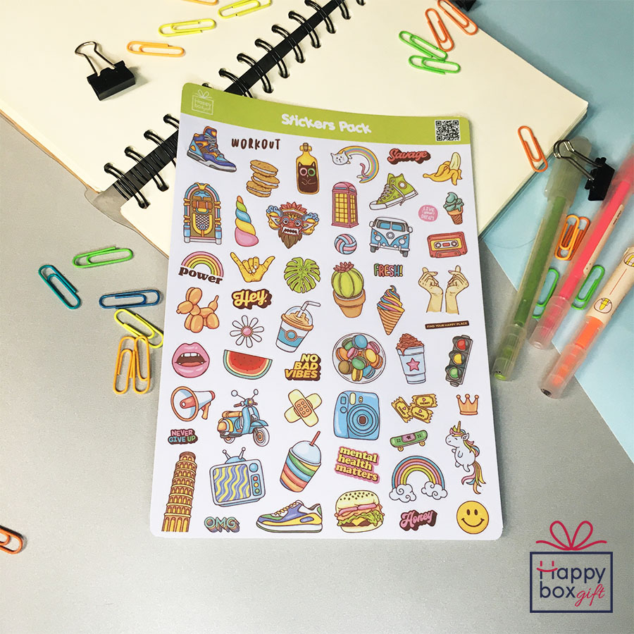 

54Pcs STICKER STIKER PACK AESTHETIC COLORFUL MINI JOURNAL DECOR LAPTOP