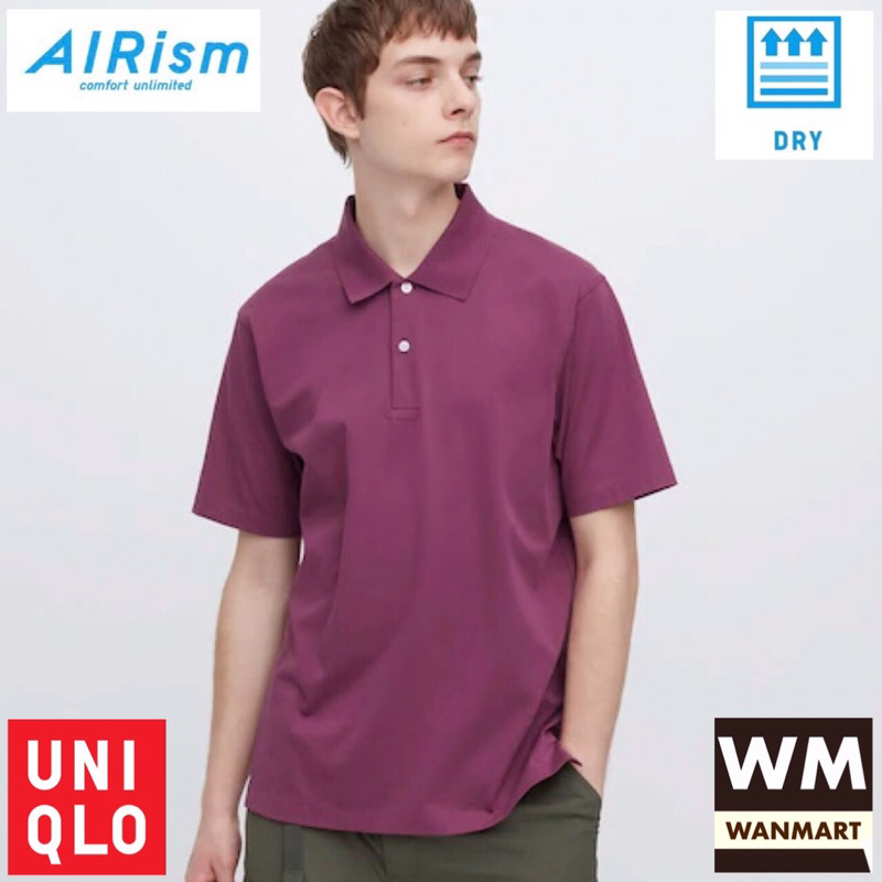 UNIQLO Men AIRism Kaos Polo Shirt Pria Kerah Regular Lengan Pendek Purple