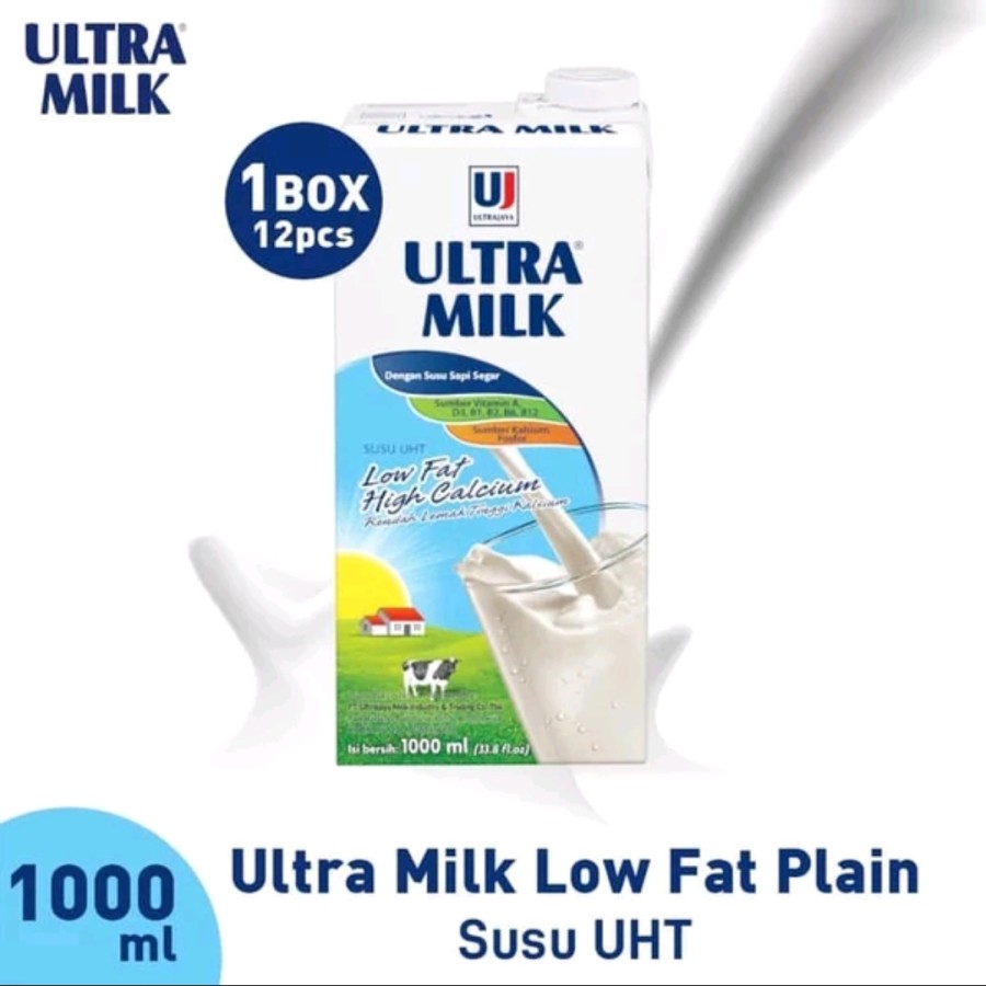 

Ultra Milk Low fat plain 1Liter X 12 psc/ Susu Ultra Low Fat plain UHT 1 Liter / Susu Uht Ultra low fat