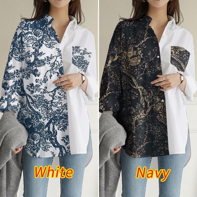 ZANZEA Kemeja blouse wanita import motif print lengan panjang Terbaru jumbo S-5XL