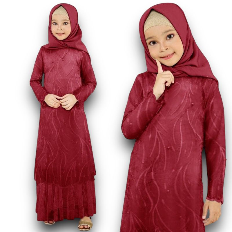 GAMIS SABILA KID/ BAHAN TILE RUBY MUTIARA/ GAMIS MUSLIM ANAK PEREMPUAN/ GAMIS PESTA ANAK-ANAK/ GAMIS