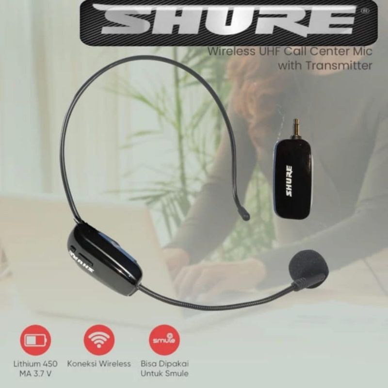 wireless Mic mikrofon presentasi imam masjid musholla headset shure