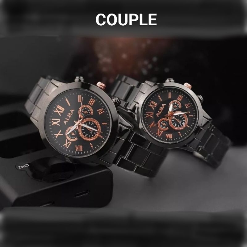 JAM TANGAN COUPLE ALBA ANALOG ANGKA ROMAWI JAM TANGAN PRIA WANITA TALI RANTAI