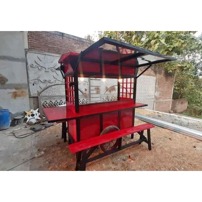 Gerobak Angkringan Cat Merah Lis Hitam (TANPA LAMPU)