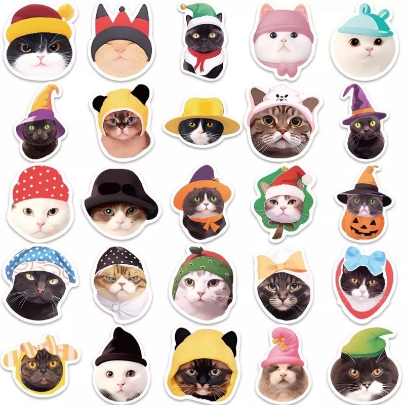 

59pcs kucing bertopi lucu cute cat cats graffiti Bahan Vinyl Anti Air Stickers aesthetic for outdoor and indoor stiker Koper / Laptop / Skateboard Diy