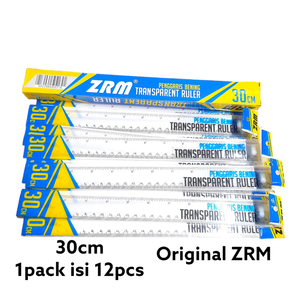 

(1pak/12pcs) Penggaris / Ruler ZRM 30 cm Transparan Bening / Grosir Penggaris Mistar Ruler 30cm plastik kuat