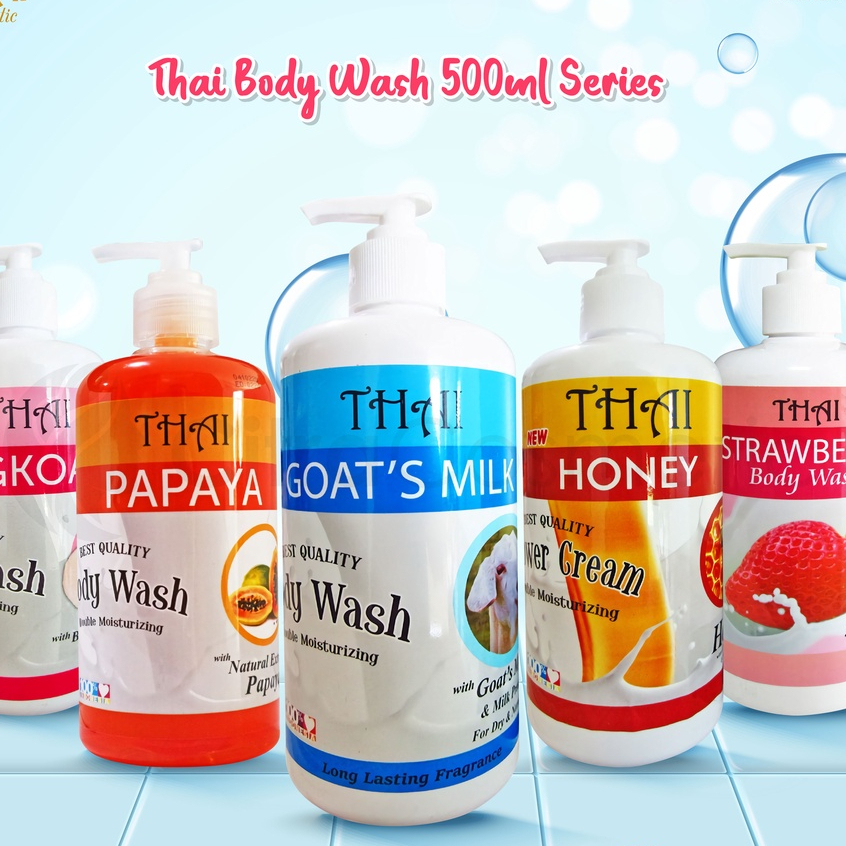 Thai Body Wash Bottle Pump 500 ml - Sabun mandi Cair Bengkoang , Goat's Milk