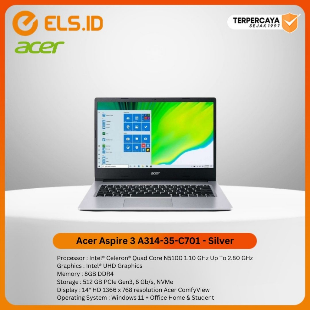 Acer Aspire 3 A314-35-C701 - Silver [Celeron N5100-8GB-SSD 512GB]