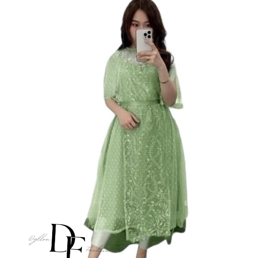 DYLLON FASHION - Lorenza 2in1 Dress Tanktop + Outer Tile Dot Mix Tile Mutiara Size M - XL Dress Kond