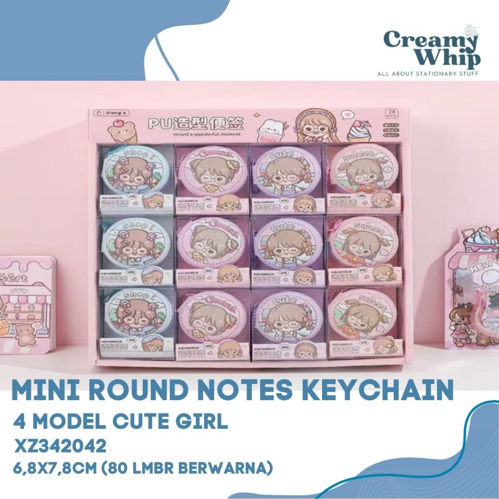

Cute Girls Mini Round Notes Keychain - Gantungan Kunci berbentuk Buku Catatan Mini Isi 80 Lembar Mini Notebook Cute Note Book