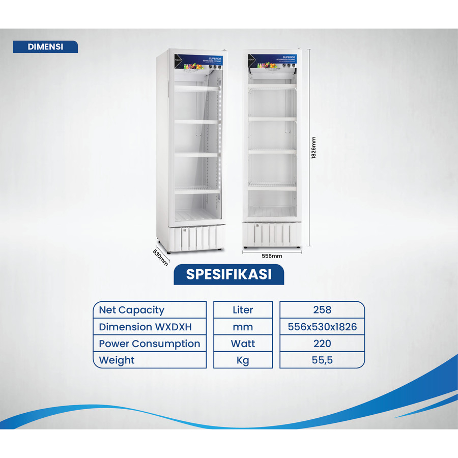 Showcase Display Cooler AQUA 4 Rak AQB-280 Khusus Batam