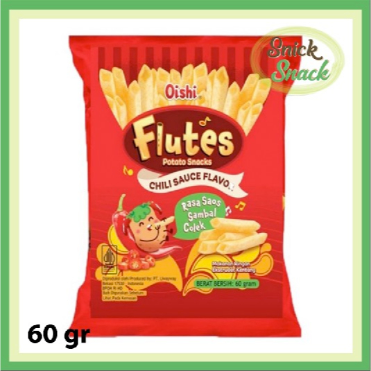 

Oishi Flutes Snack Kentang Rasa Saos Sambal Colek 60 gr Enak Banget