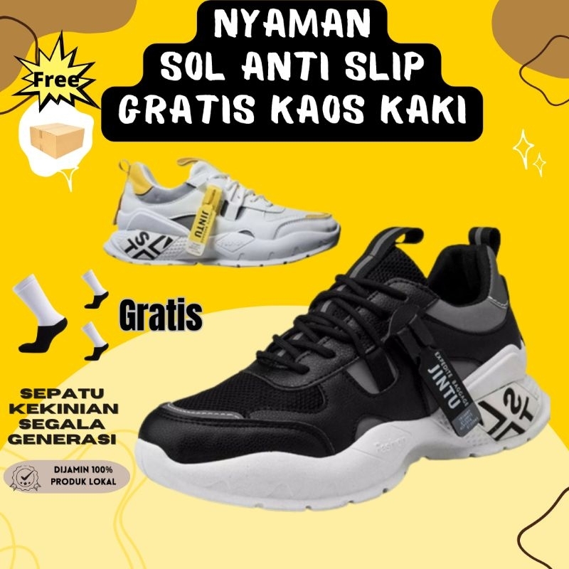 Sepatu Sneakers Sekolah Kuliah Joging OlahRaga Pria Laki - laki Keren Original Murah Terbaru Jintu21