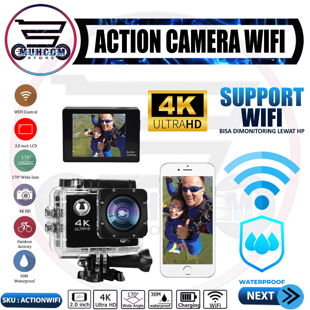 Kogan Sportcam Sport Camera Wifi 4k Kamera Sport Wifi Ultra Full HD 4k Waterproof Anti Tahan Air APP