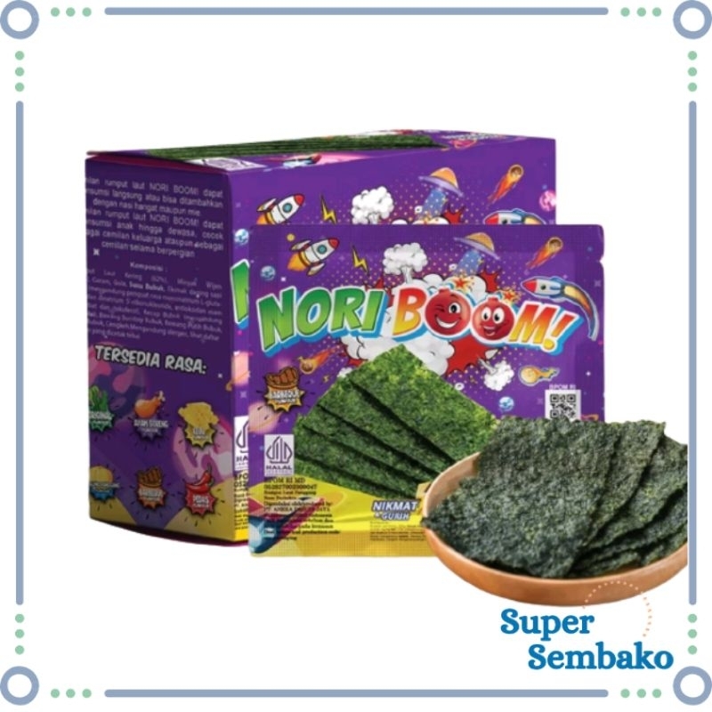 

SNACK SEAWEED NORI BOOM RUMPUT LAUT RASA BBQ PEDAS 3gr PER BOX ISI 12 PCS