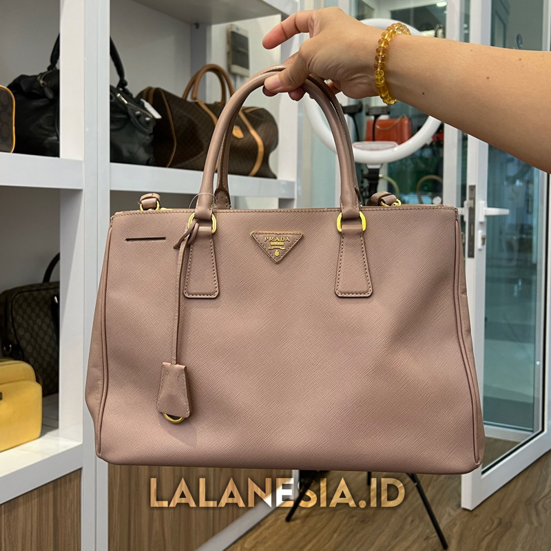 Preloved Prada Pale Pink Saffiano Lux Leather Medium Double Zip Tote Bag