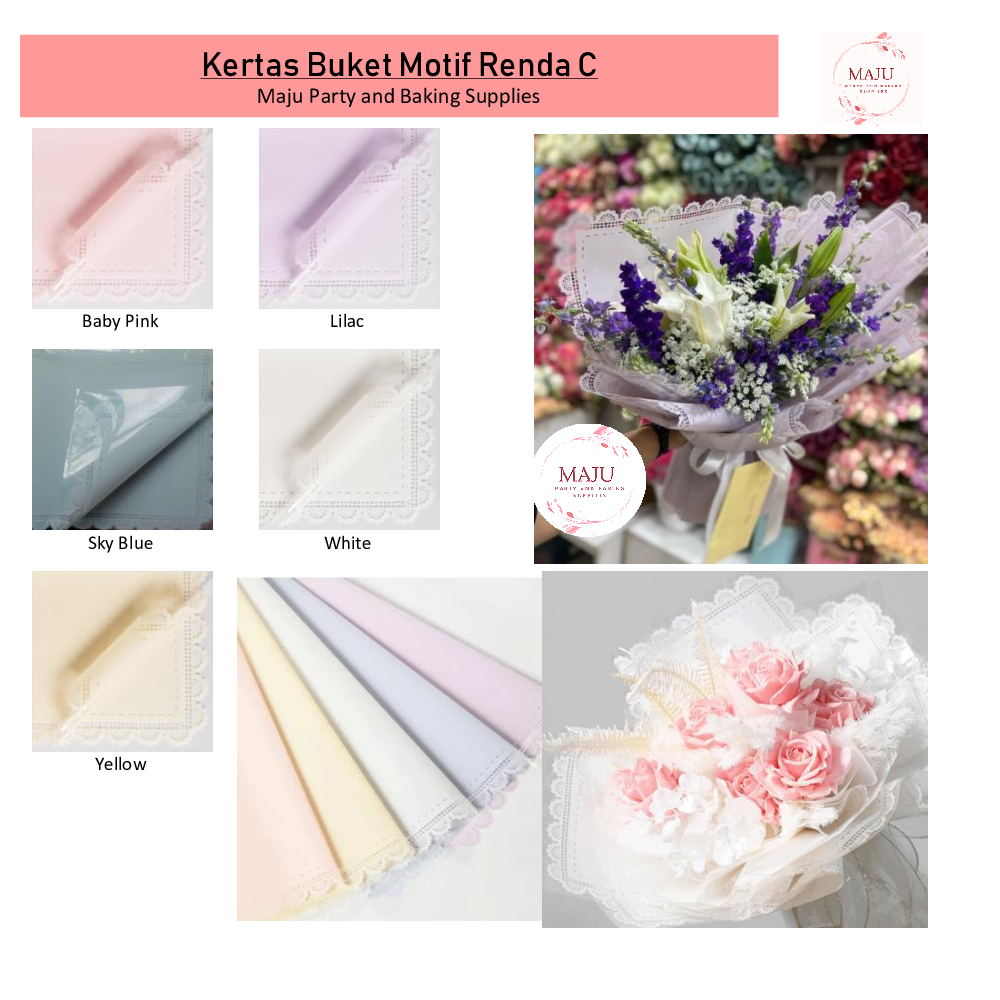 

(20 lembar per pax) Kertas Buket Motif Renda C / Flower Wrapping Lace Frame / Kertas Bunga / Flower Paper / Cellophane Paper