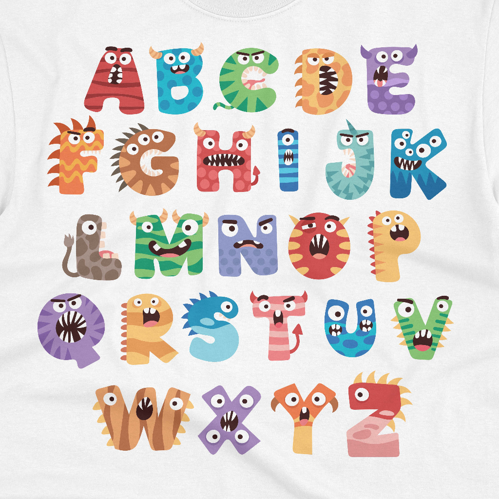 SABLON SETRIKA ALPHABET MONSTER | SABLON DONG HURUF MONSTER KAOS ANAK | SABLON DTF ALPHABET MONSTER 