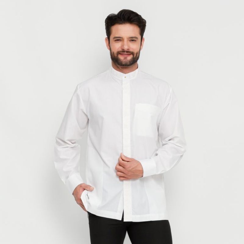 BAJU KOKO MUSLIM BAMUS BHS CLASSIC MOTIF SINGLE WARNA PUTIH 03
