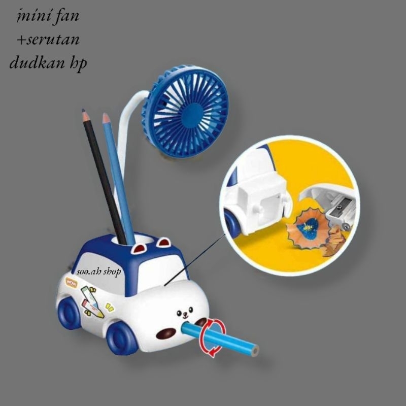Kids Mini Fan Car Pencil Sharpener / Kipas Angin Dan Serutan Mobil +FREE PACKING BUBBLE