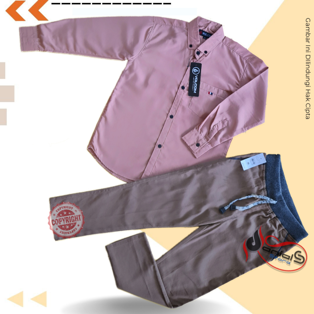 GRATIS ONGKIR|dan COD|Setelan Kemeja Anak Cowok Polos Lengan Panjang dan Celana Panjang Terbaru: Ber