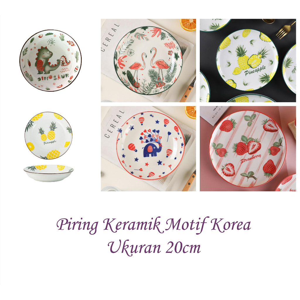 Piring Keramik Korea Lucu Multi Variasi 20cm 1 Lusin