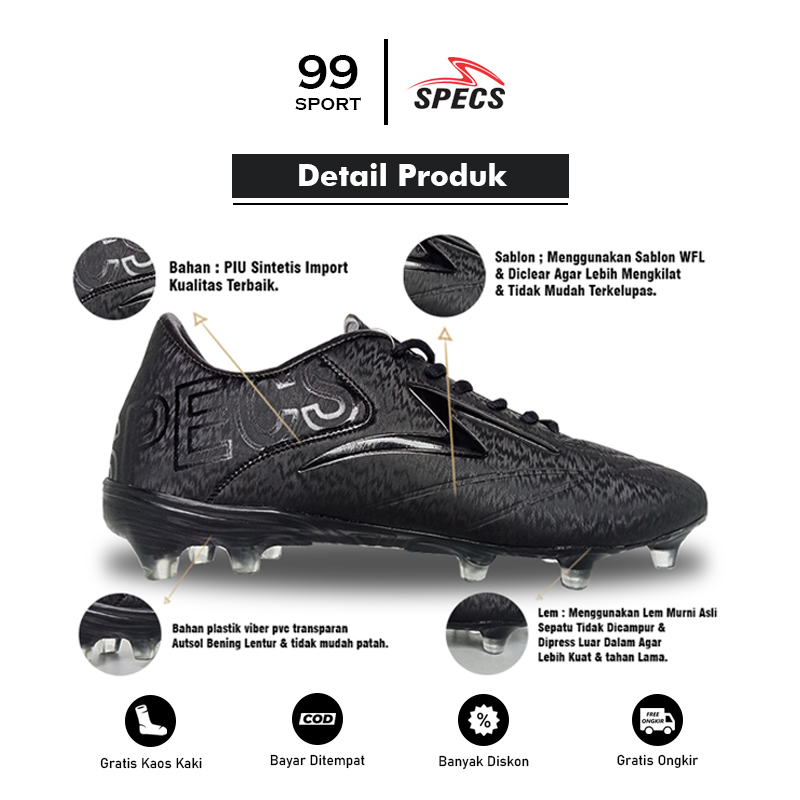 Big Promo Cuci Gudang Sepatu Sepakbola Specs Estadio Fg Hitam Polos