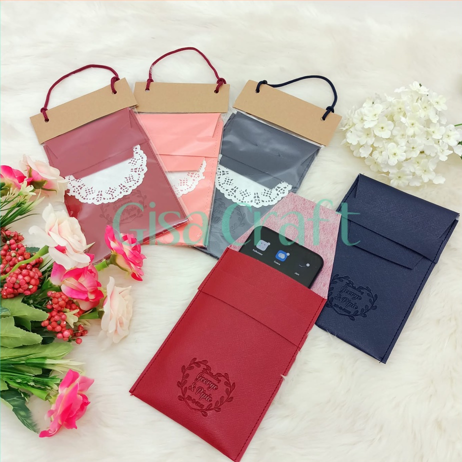 Gisacraft Sovenir Pernikahan Dompet HP Selip Bahan Kulit Sintetis Ukuran +- 10 x 16 cm