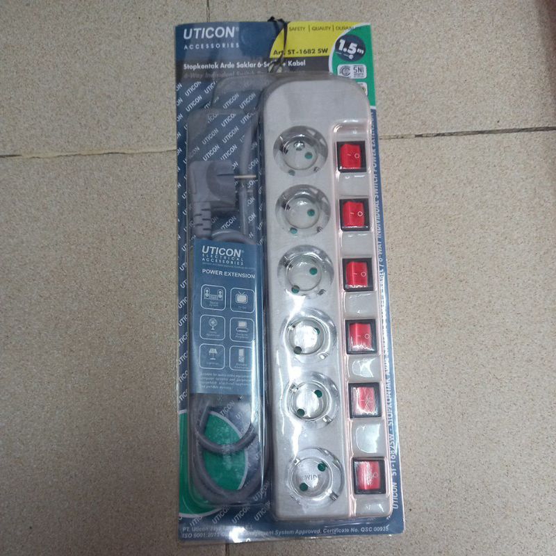 stop kontak 6 lubang + 6 saklar + kabel uticon