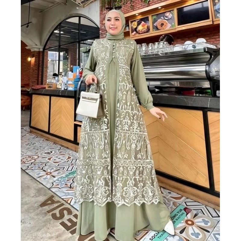 Gamis kondangan wanita - Gamis wanita syar'i - Gamis mewah motif