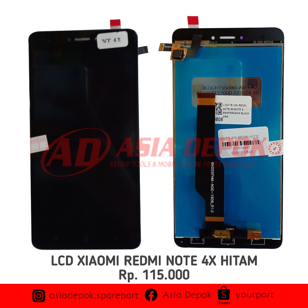 LCD XIAOMI REDMI NOTE 4X HITAM