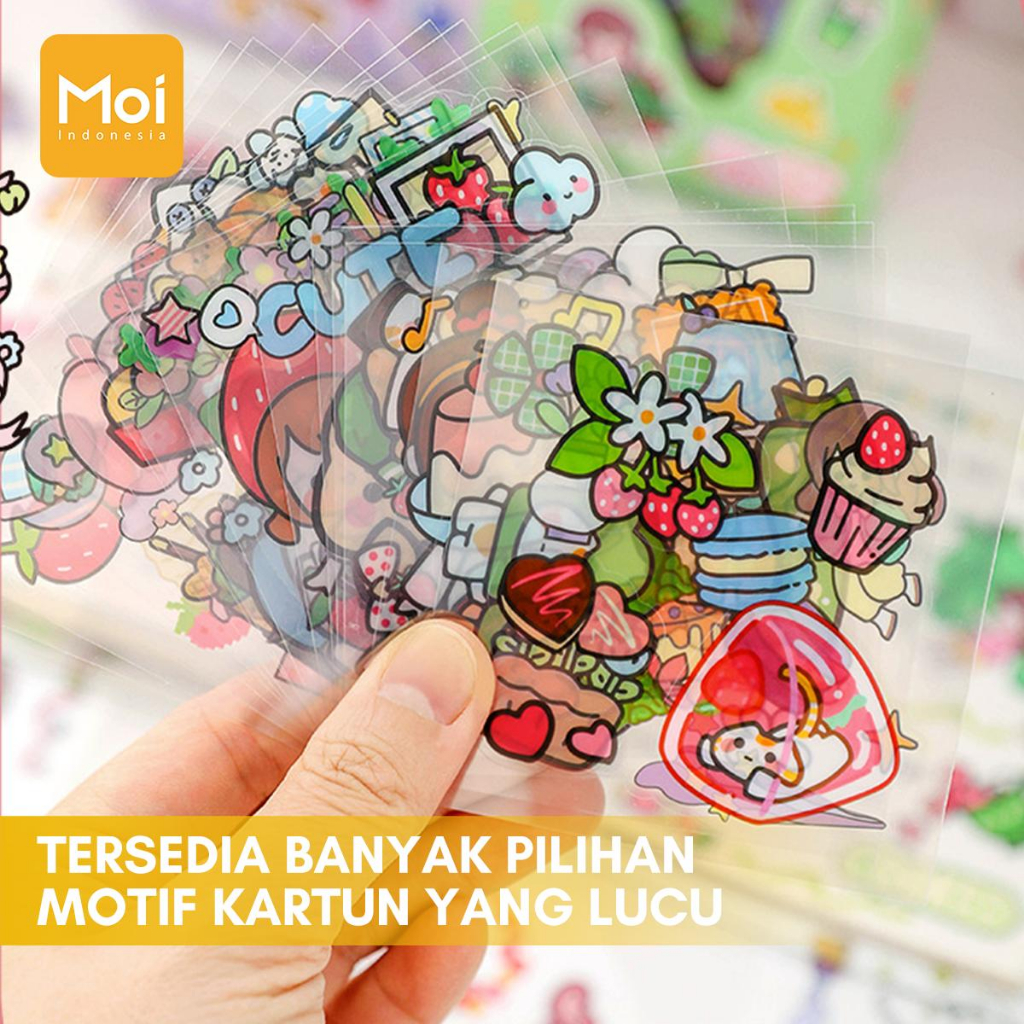 Moi Momo Stiker Model Terbaru PVC Waterproof Motif Kartun