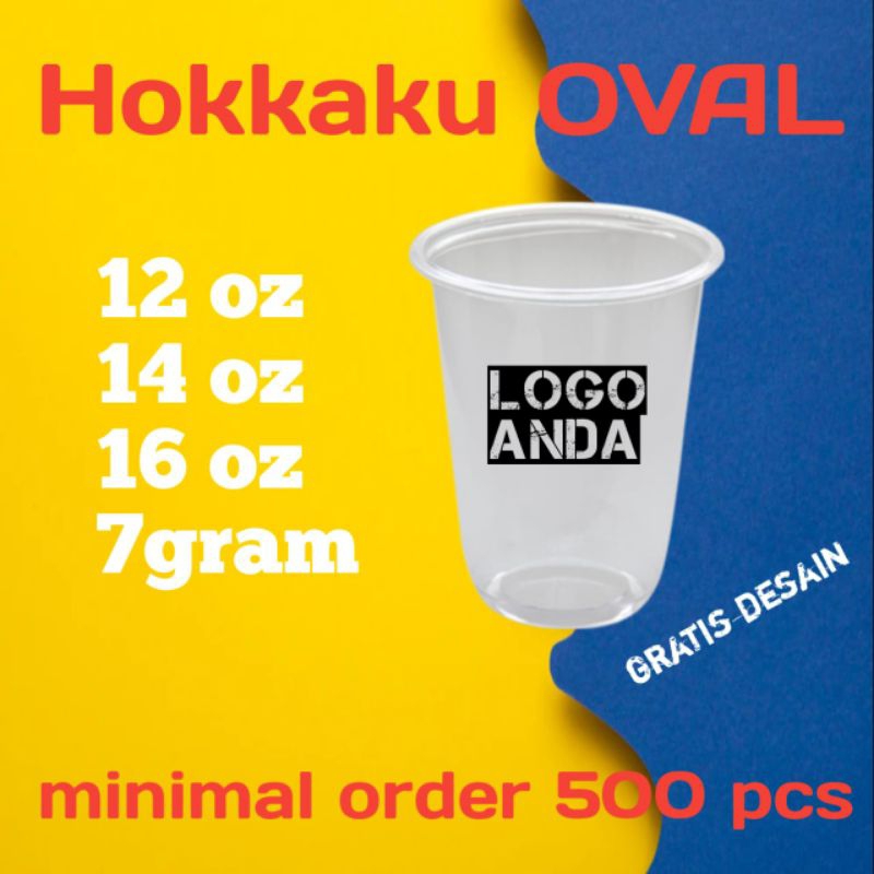 sablon gelas cup plastik 12oz, 14oz, 16oz merek HOKKAKU oval