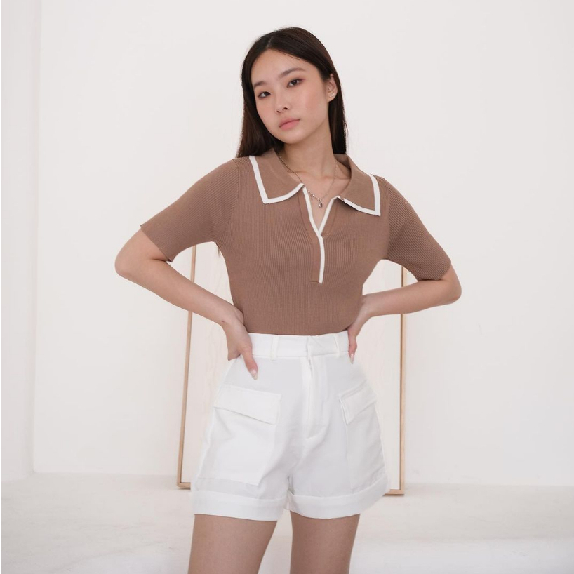 POPPY KNIT TOP - SOFT KNIT POLO BASIC KOREA - INNER TOP - ATASAN TANGAN PENDEK - BLOUSE RAJUT CASUAL WANITA - HADIAH / KADO ULTAH WANITA