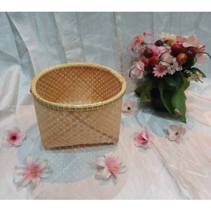 K17S - Keranjang anyaman bambu tolombong bulat S 20x12 cm besek wadah bumbu masak dapur sayur snack