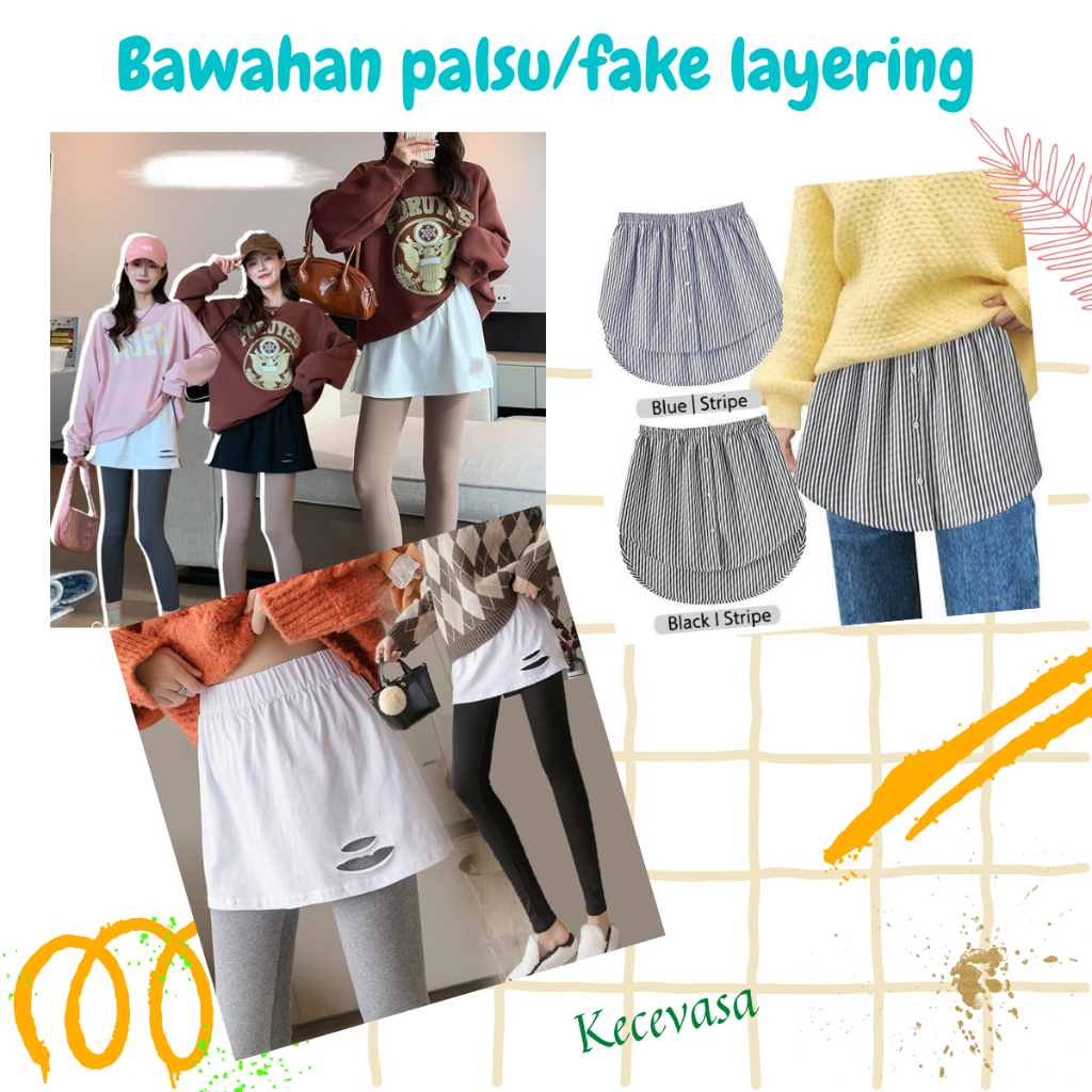 BAWAHAN PALSU FAKE LAYERING ROK MINI PALSU SAMBUNGAN BAJU FAKE SKIRT KOREAN STYLE