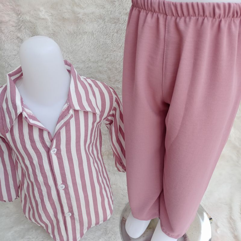 SETELAN SALUR Set Stripped Crinkle Airflow Setcel Anak Perempuan 2 sampai 10 Tahun