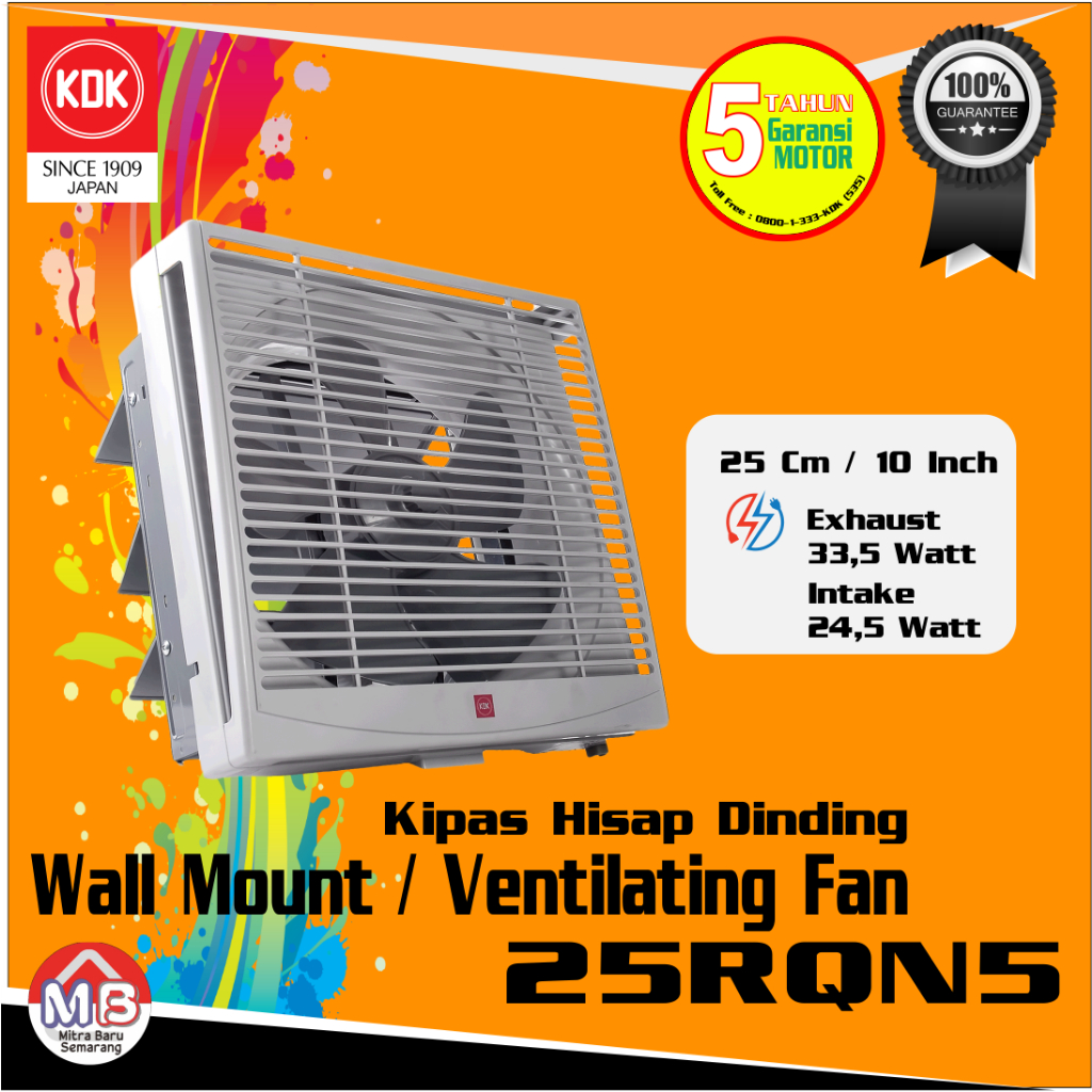 KDK Exhaust Fan Dinding 10 inch 25RQN5 25 cm RQN Kipas angin sedot hisap hexos blower dinding tembok