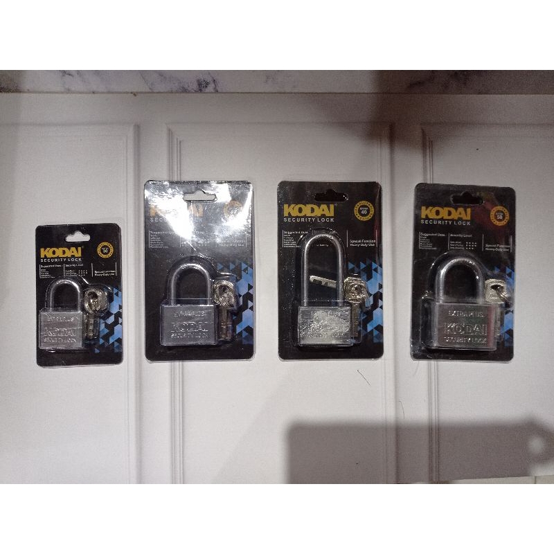 satu set gembok stainless steel kunci isi 3pc merk kodai ukuran lengkap dari yang terkecil sampai be