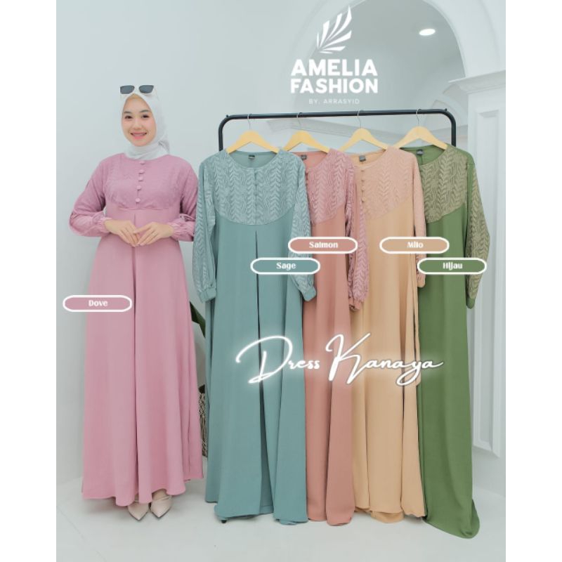 KANAYA DRESS TERBARU BY AMELIA LEBEL GAMIS TERLARIS CRINKLE MIX BRUKAT GAMIS KONDANGAN