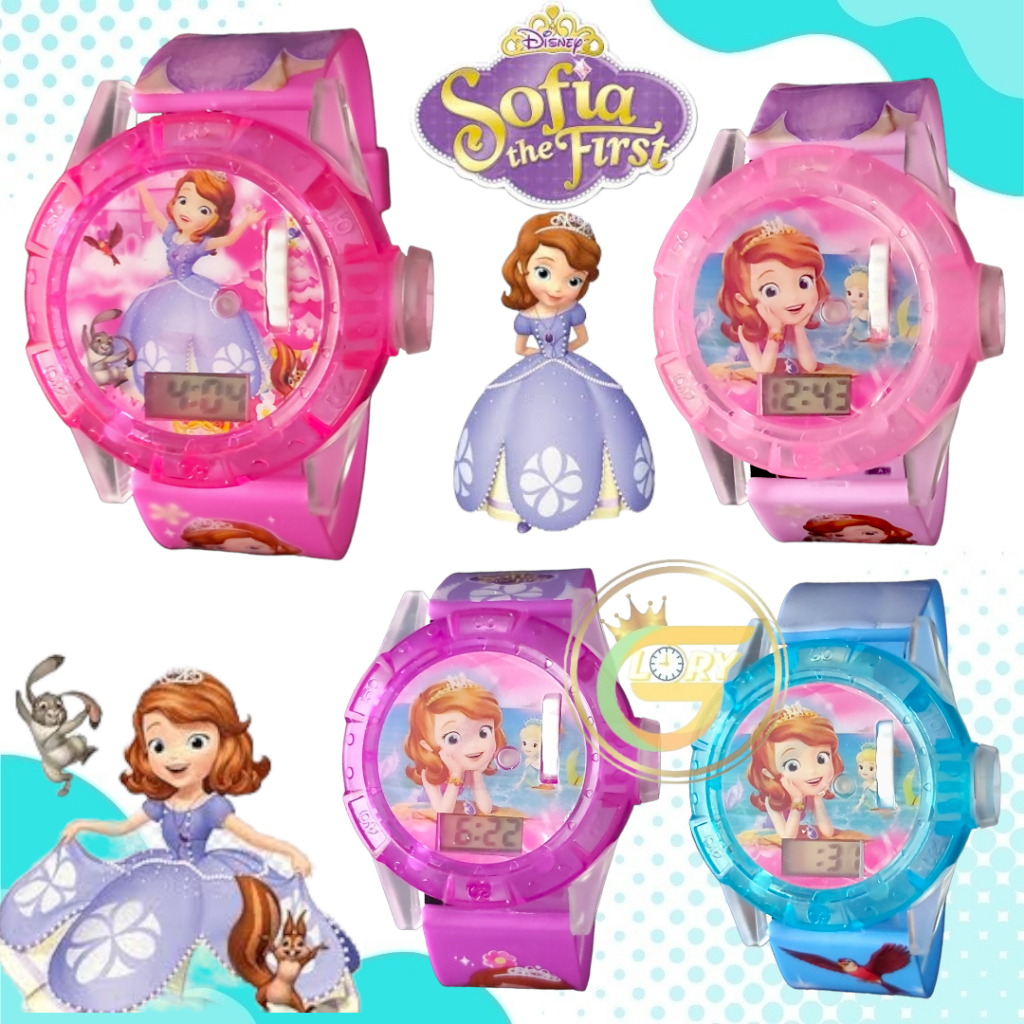 Jam Tangan Anak Laser Proyektor Lampu Musik Karakter Cewek Sofia Jam tangan anak PROYEKTOR LAMPU-LAS