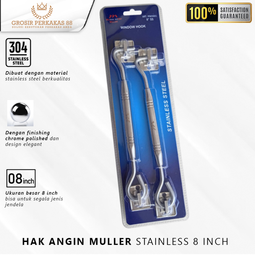 Hak Angin Penahan Jendela Stainless 8 Inch Cantolan Aluminium Kayu