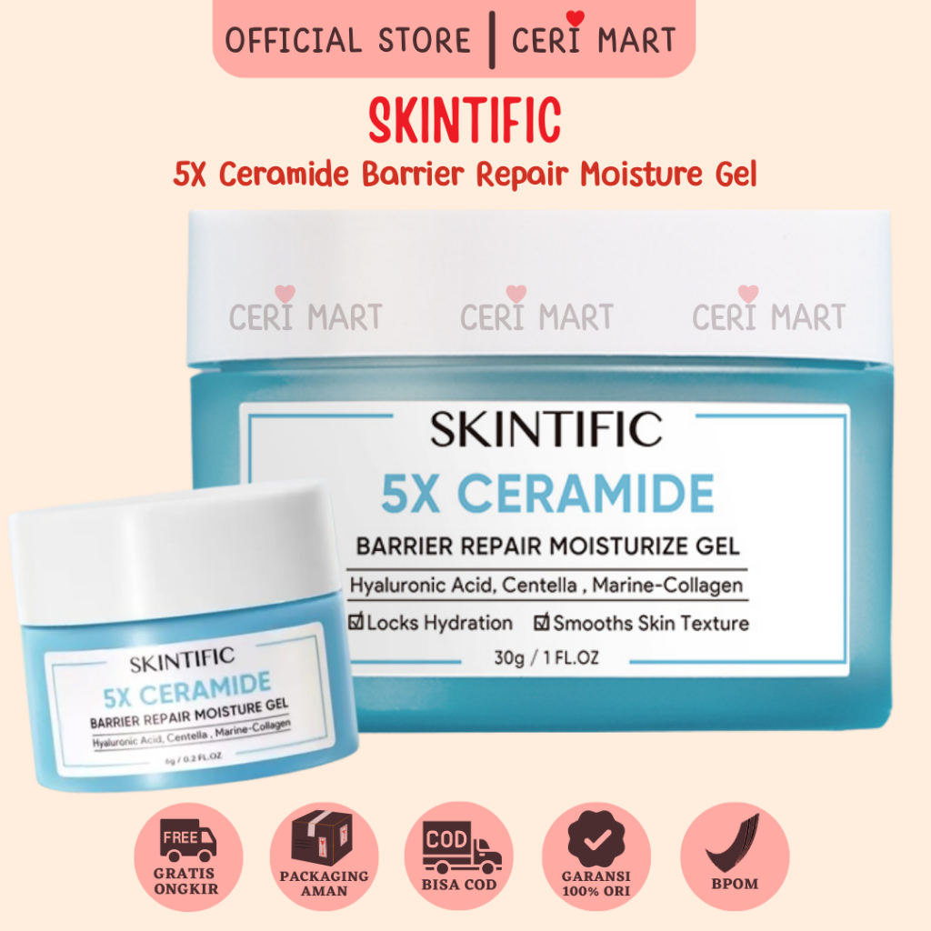 SKINTIFIC 5X Ceramide Barrier Repair Moisture Gel 80gr Facial Moisturizer Day Cream Night Cream Pele