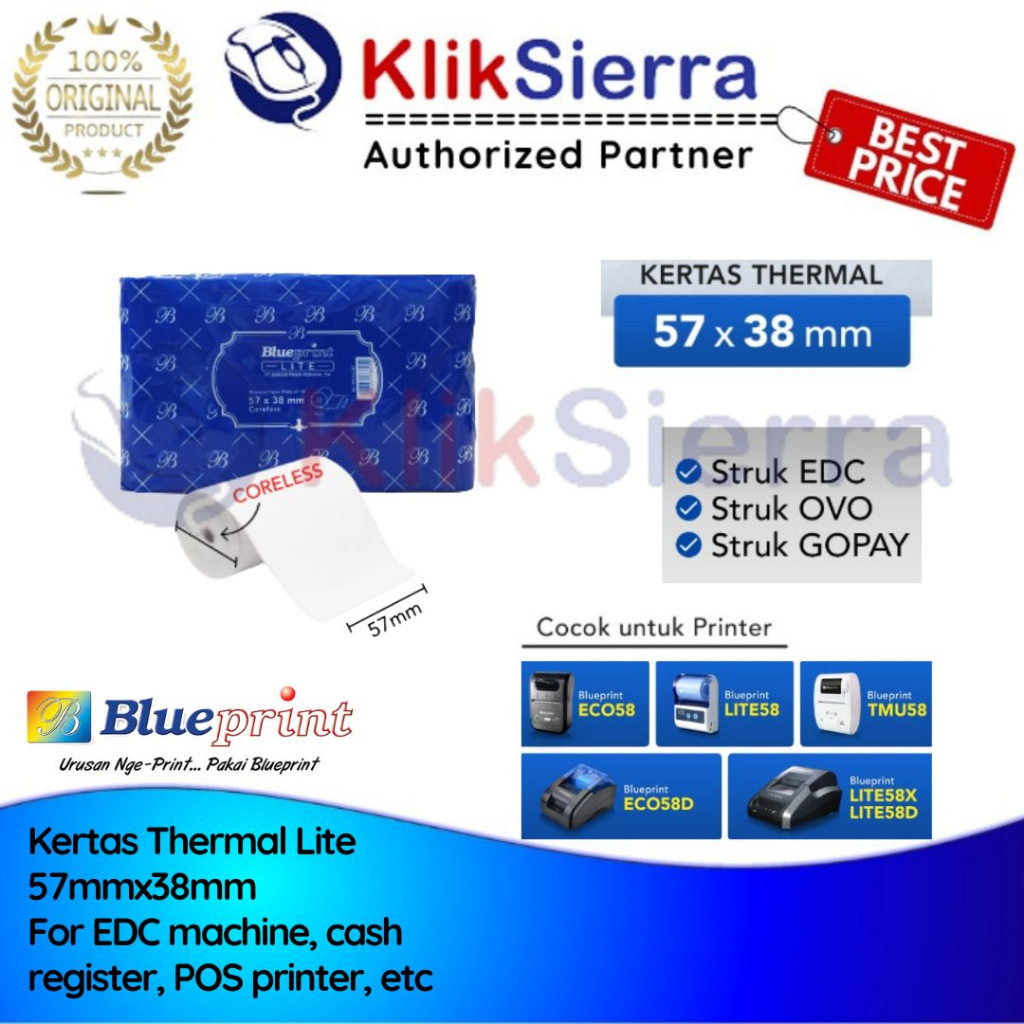 

Kertas Thermal Struk EDC BluePrint Blue Print Lite 58 57x38 57 x 38