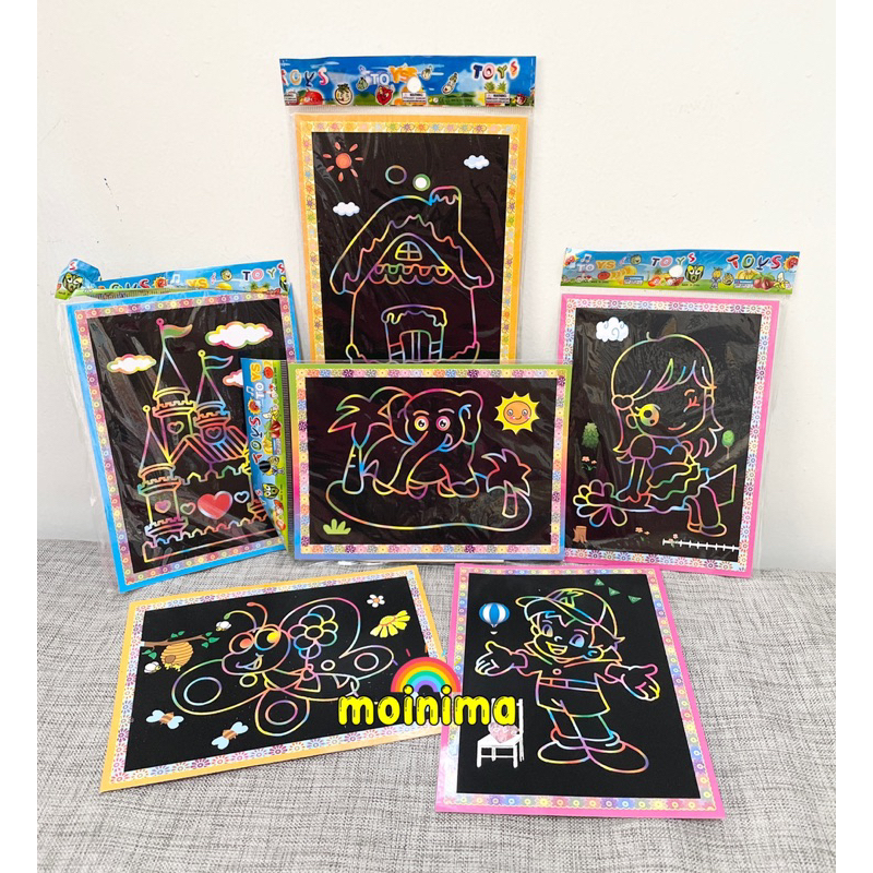 

Scratch Paper 1 lembar / magic color rainbow 17cmx12cm / kertas gambar mewarnai anak murah / mainan edukasi diy creativity craft berkilau / buku gambar tukis gores ajaib