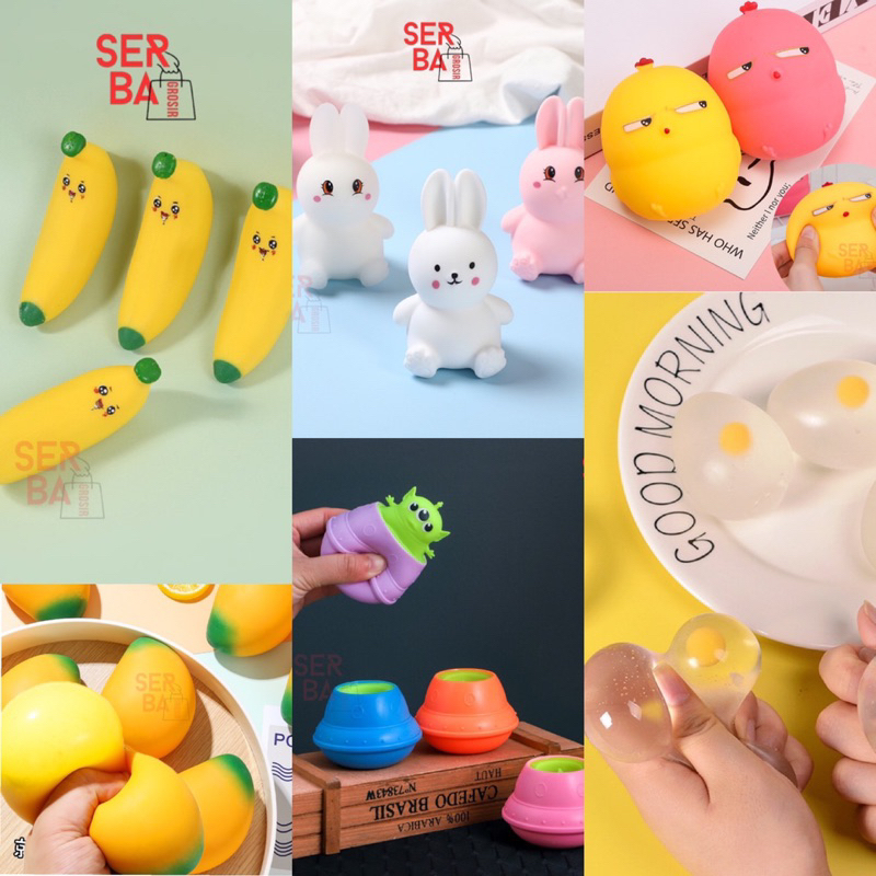 SG- Mainan Squishy viral Warbie pisang rabbit kawaii Telur bening Mango UFO gemoy anti stress