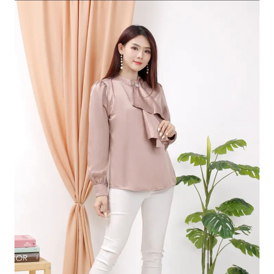 FEM243 Top Blouse Fashion Wanita Jumbo Chayra Satin Premium